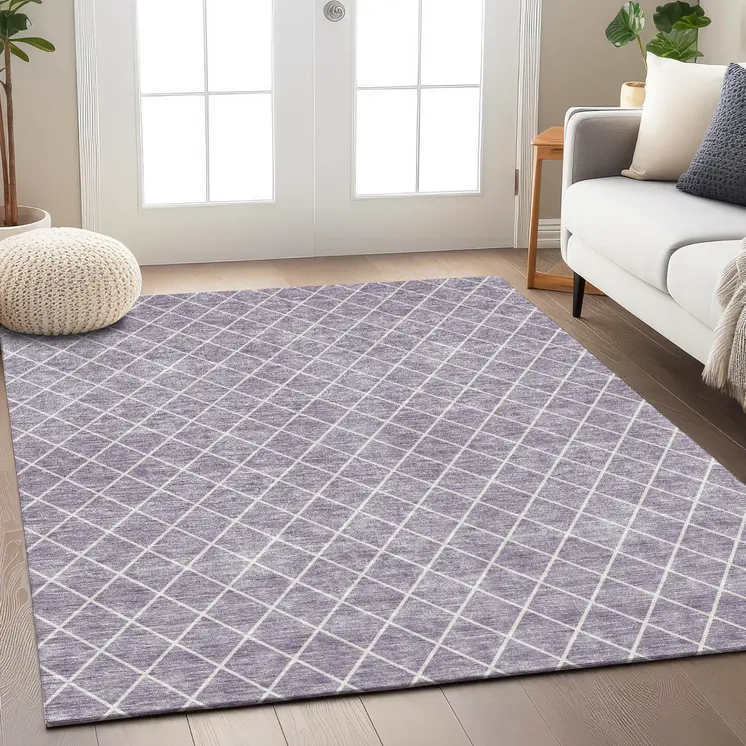 10' X 14' Lavender And Ivory Geometric Washable Indoor Outdoor Area Rug