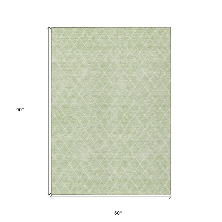 5' X 8' Mint Green And Ivory Geometric Washable Indoor Outdoor Area Rug