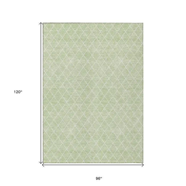 8' X 10' Mint Green And Ivory Geometric Washable Indoor Outdoor Area Rug