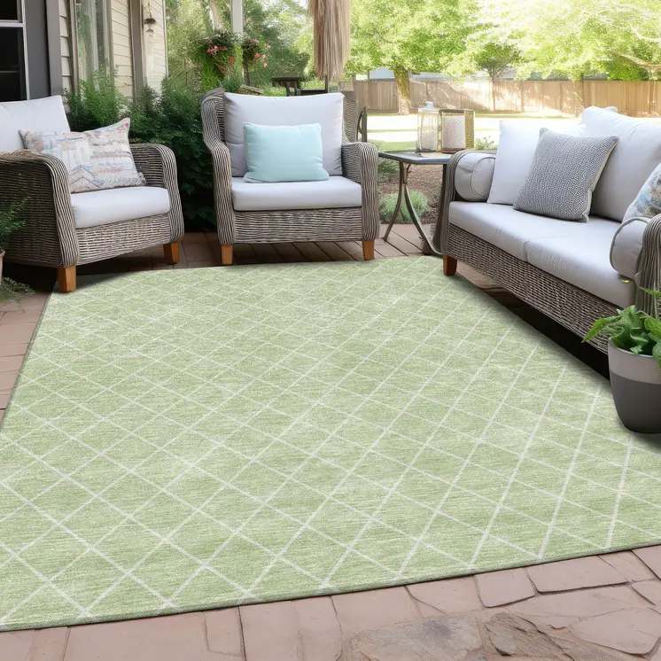 8' X 10' Mint Green And Ivory Geometric Washable Indoor Outdoor Area Rug