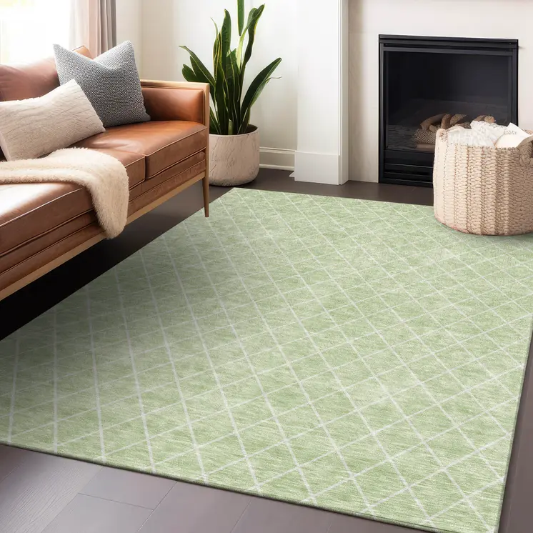 8' X 10' Mint Green And Ivory Geometric Washable Indoor Outdoor Area Rug