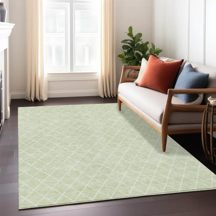 8' X 10' Mint Green And Ivory Geometric Washable Indoor Outdoor Area Rug