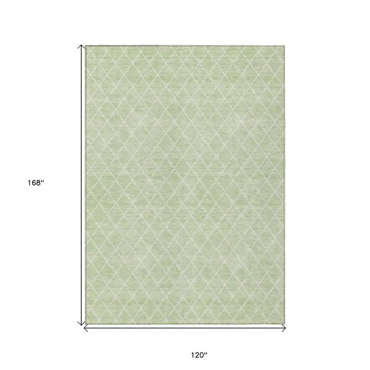 10' X 14' Mint Green And Ivory Geometric Washable Indoor Outdoor Area Rug