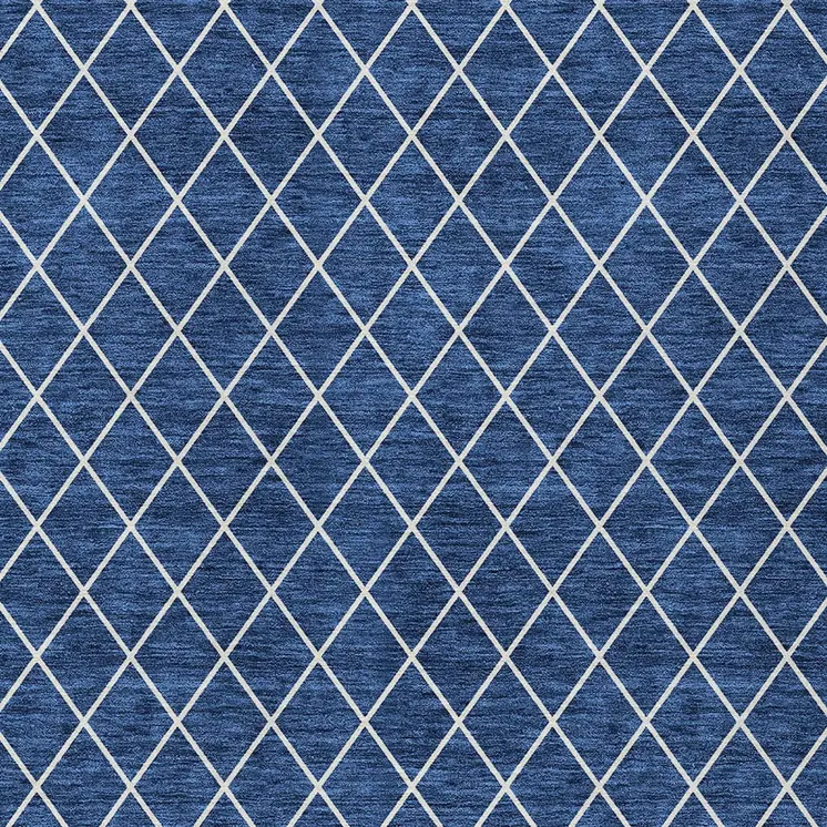 3' X 5' Navy Blue And Ivory Geometric Washable Indoor Outdoor Area Rug