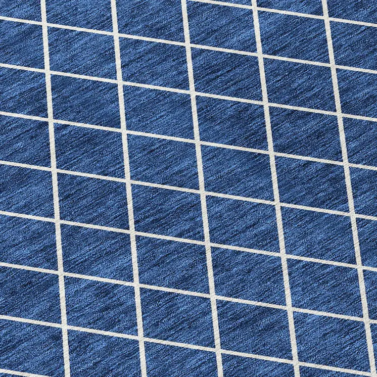 3' X 5' Navy Blue And Ivory Geometric Washable Indoor Outdoor Area Rug