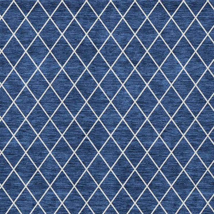 8' X 10' Navy Blue And Ivory Geometric Washable Indoor Outdoor Area Rug