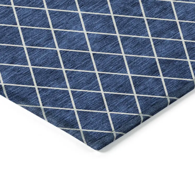 10' X 14' Navy Blue And Ivory Geometric Washable Indoor Outdoor Area Rug