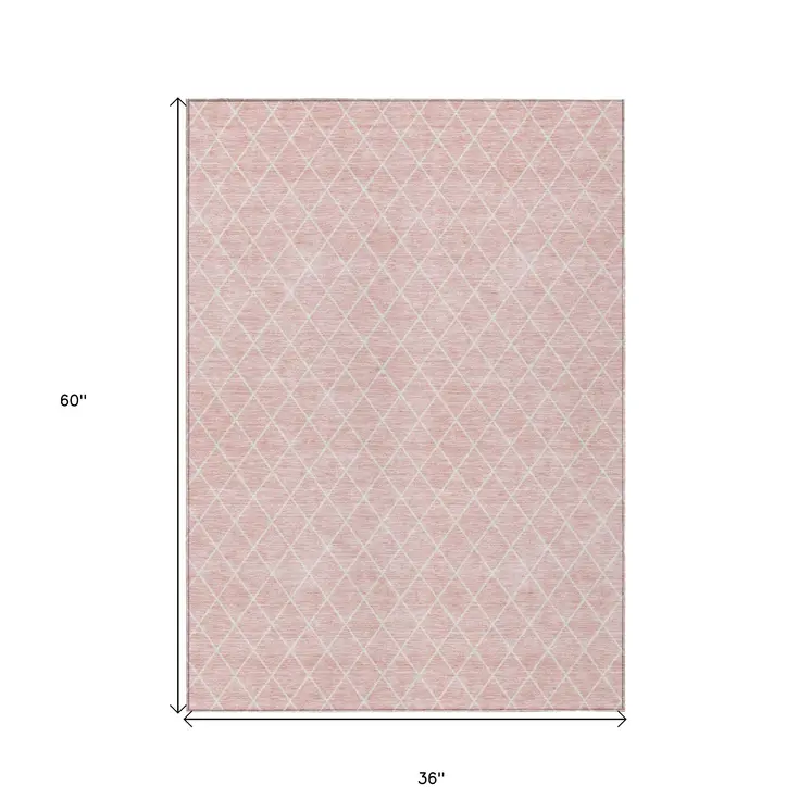 3' X 5' Pink And Gray Geometric Washable Indoor Outdoor Area Rug