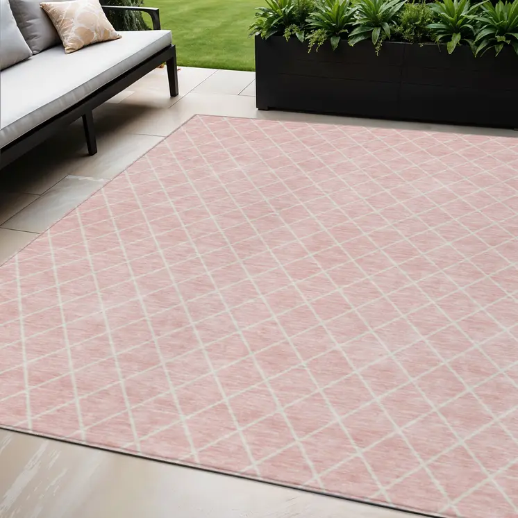 5' X 8' Pink And Gray Geometric Washable Indoor Outdoor Area Rug