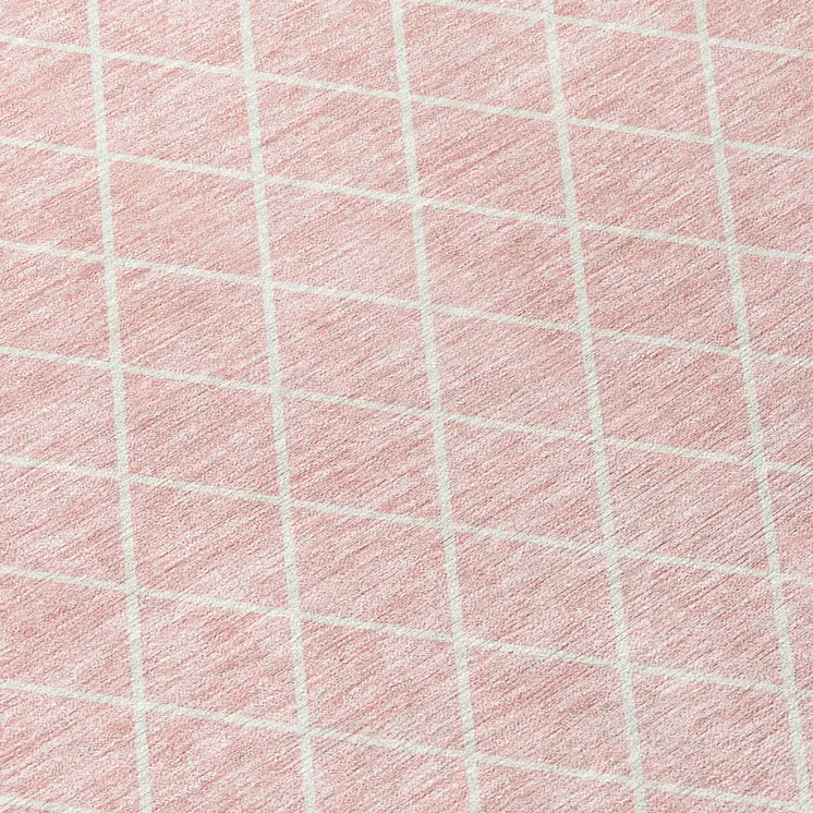 8' Pink And Gray Round Geometric Washable Indoor Outdoor Area Rug