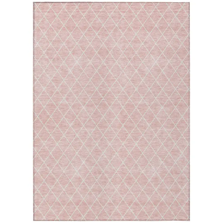 10' X 14' Pink And Gray Geometric Washable Indoor Outdoor Area Rug