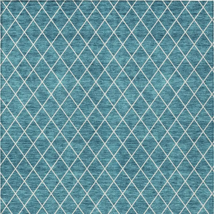 10' X 14' Teal Blue And Ivory Geometric Washable Indoor Outdoor Area Rug