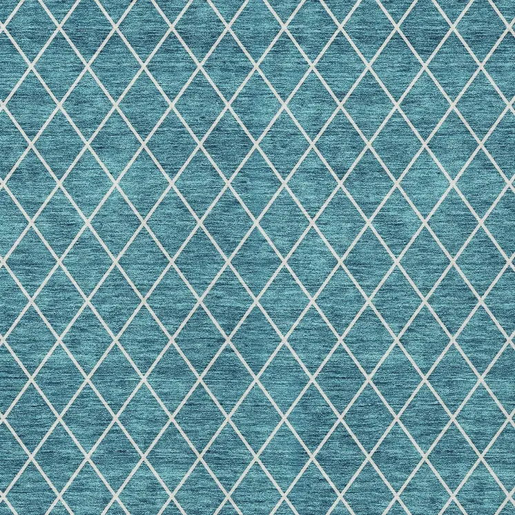 10' X 14' Teal Blue And Ivory Geometric Washable Indoor Outdoor Area Rug