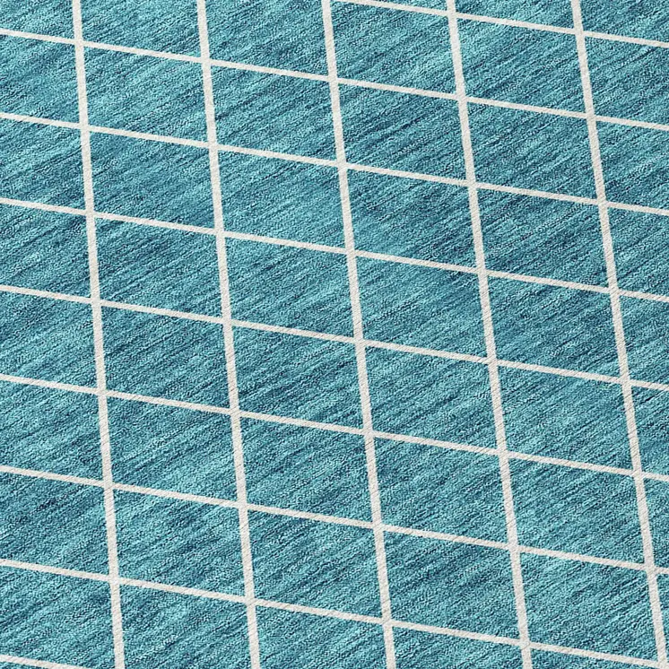 10' X 14' Teal Blue And Ivory Geometric Washable Indoor Outdoor Area Rug