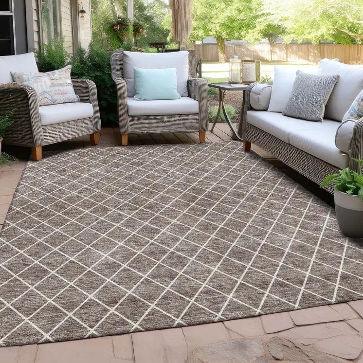 3' X 5' Taupe And Ivory Geometric Washable Indoor Outdoor Area Rug