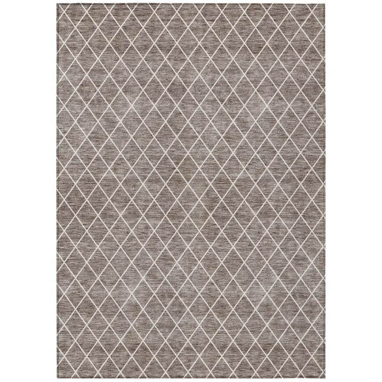 3' X 5' Taupe And Ivory Geometric Washable Indoor Outdoor Area Rug