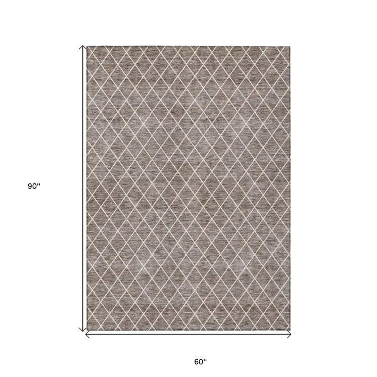5' X 8' Taupe And Ivory Geometric Washable Indoor Outdoor Area Rug