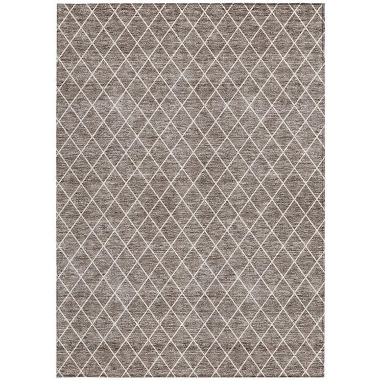 8' X 10' Taupe And Ivory Geometric Washable Indoor Outdoor Area Rug