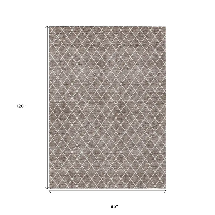 8' X 10' Taupe And Ivory Geometric Washable Indoor Outdoor Area Rug