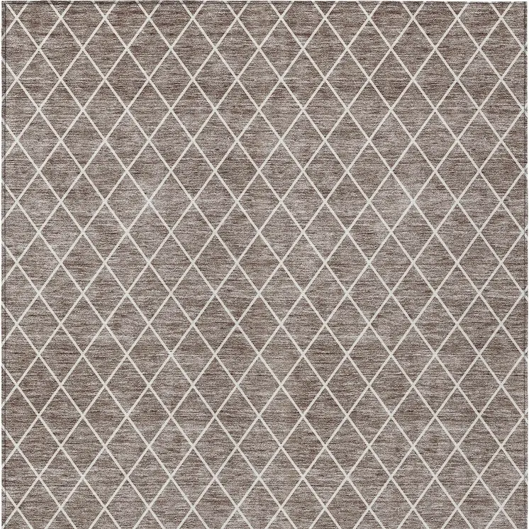 8' X 10' Taupe And Ivory Geometric Washable Indoor Outdoor Area Rug