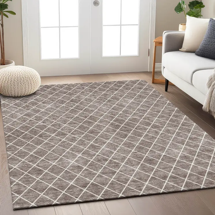 8' X 10' Taupe And Ivory Geometric Washable Indoor Outdoor Area Rug