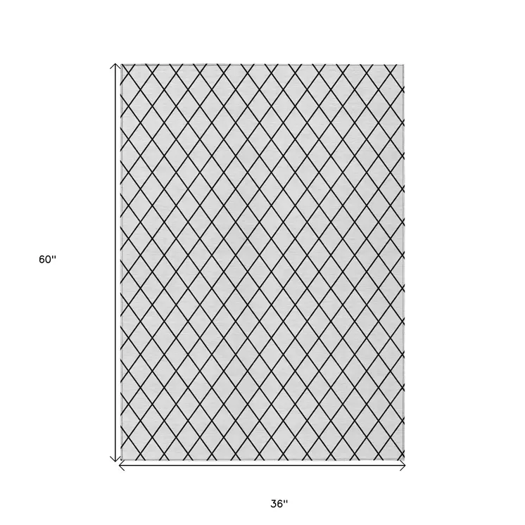 3' X 5' White And Black Geometric Washable Indoor Outdoor Area Rug