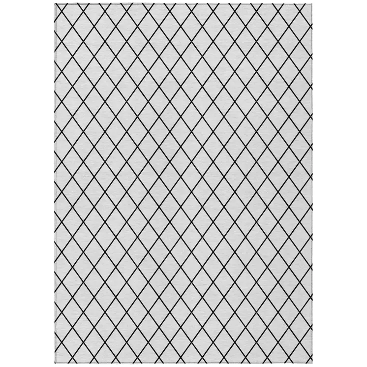 3' X 5' White And Black Geometric Washable Indoor Outdoor Area Rug