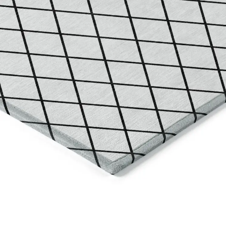 3' X 5' White And Black Geometric Washable Indoor Outdoor Area Rug