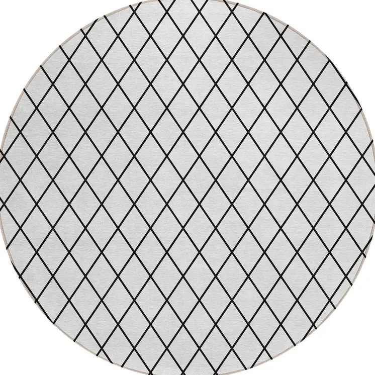 8' White And Black Round Geometric Washable Indoor Outdoor Area Rug