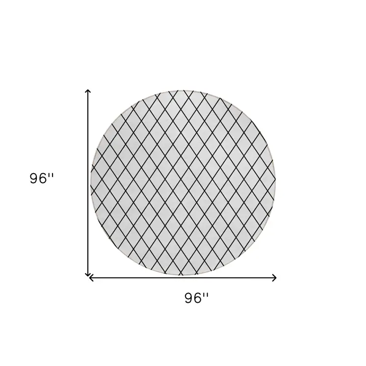 8' White And Black Round Geometric Washable Indoor Outdoor Area Rug