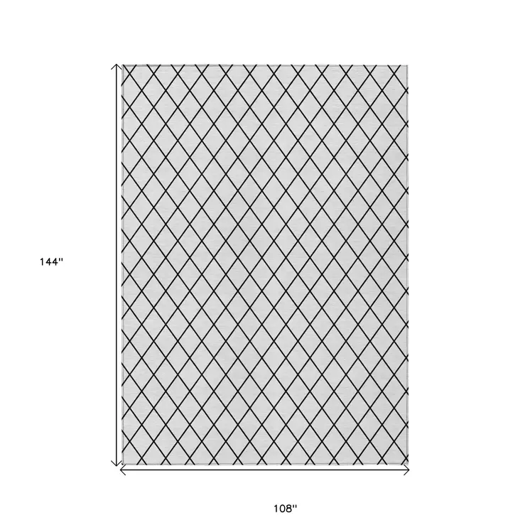 9' X 12' White And Black Geometric Washable Indoor Outdoor Area Rug