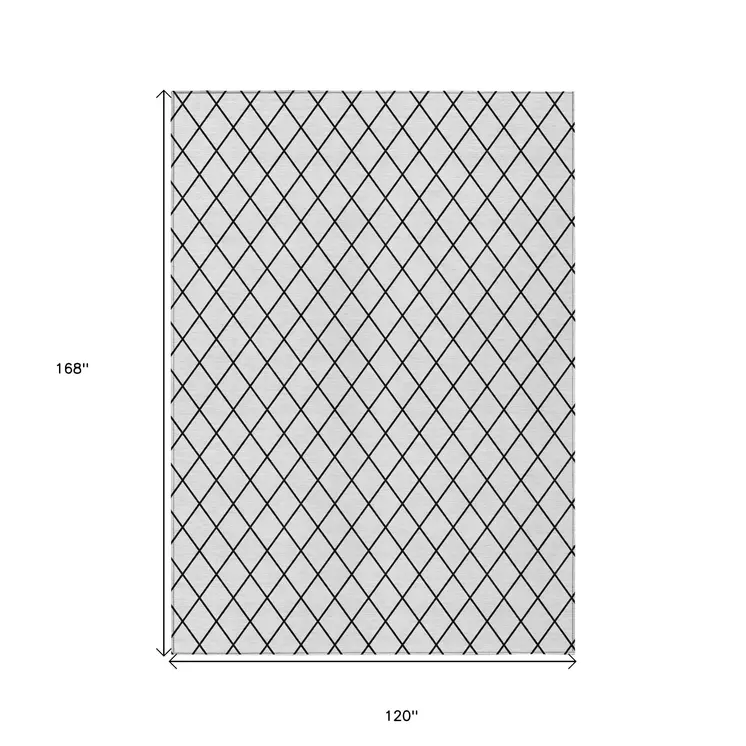 10' X 14' White And Black Geometric Washable Indoor Outdoor Area Rug