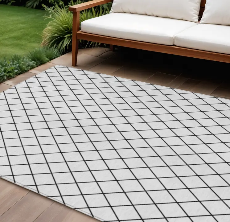 10' X 14' White And Black Geometric Washable Indoor Outdoor Area Rug