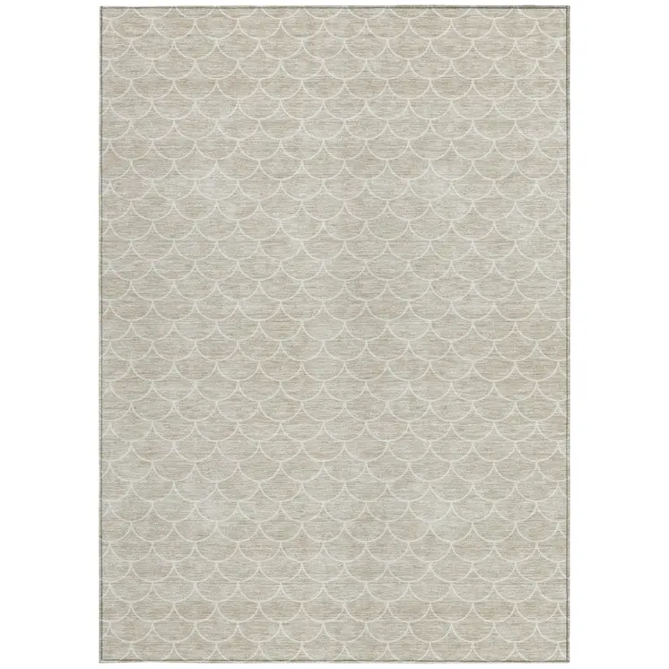 8' X 10' Beige And Ivory Geometric Washable Indoor Outdoor Area Rug
