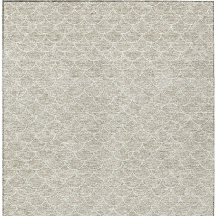 10' X 14' Beige And Ivory Geometric Washable Indoor Outdoor Area Rug