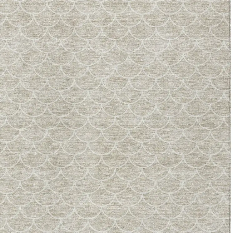 10' X 14' Beige And Ivory Geometric Washable Indoor Outdoor Area Rug