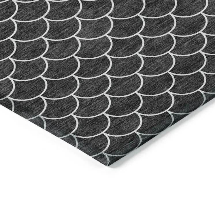 9' X 12' Black And Ivory Geometric Washable Indoor Outdoor Area Rug