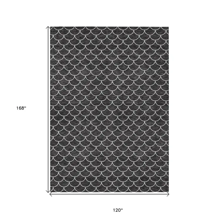 10' X 14' Black And Ivory Geometric Washable Indoor Outdoor Area Rug
