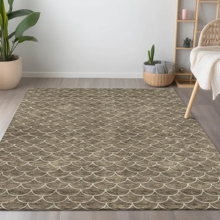 3' X 5' Brown And Beige Geometric Washable Indoor Outdoor Area Rug