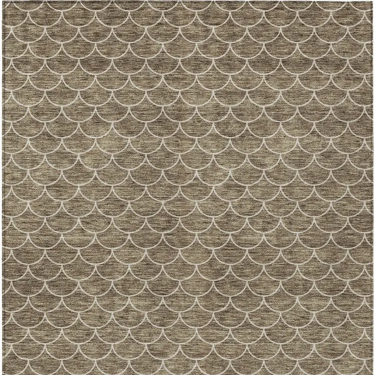 9' X 12' Brown And Beige Geometric Washable Indoor Outdoor Area Rug