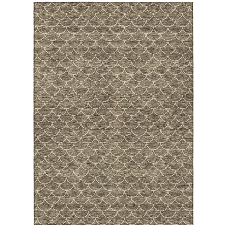 10' X 14' Brown And Beige Geometric Washable Indoor Outdoor Area Rug