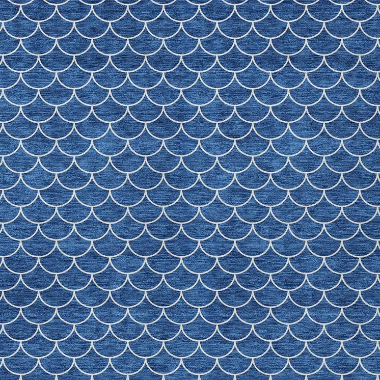8' X 10' Blue And Ivory Geometric Washable Indoor Outdoor Area Rug