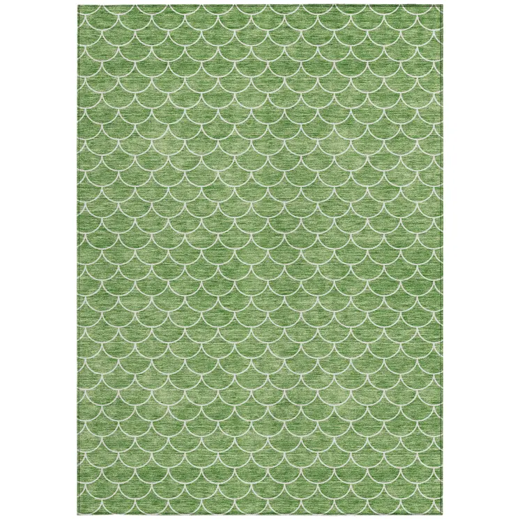 5' X 8' Green And Ivory Geometric Washable Indoor Outdoor Area Rug