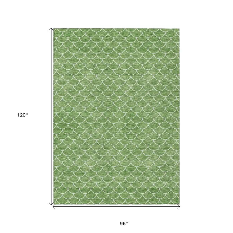 8' X 10' Green And Ivory Geometric Washable Indoor Outdoor Area Rug