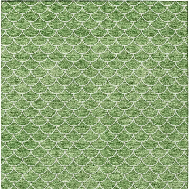 10' X 14' Green And Ivory Geometric Washable Indoor Outdoor Area Rug
