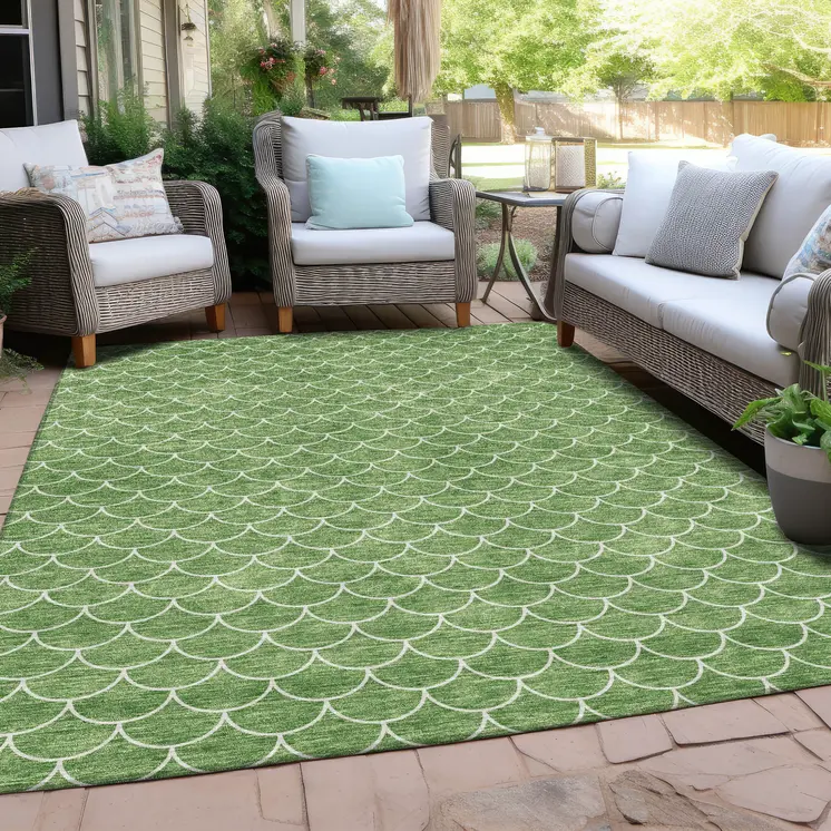 10' X 14' Green And Ivory Geometric Washable Indoor Outdoor Area Rug