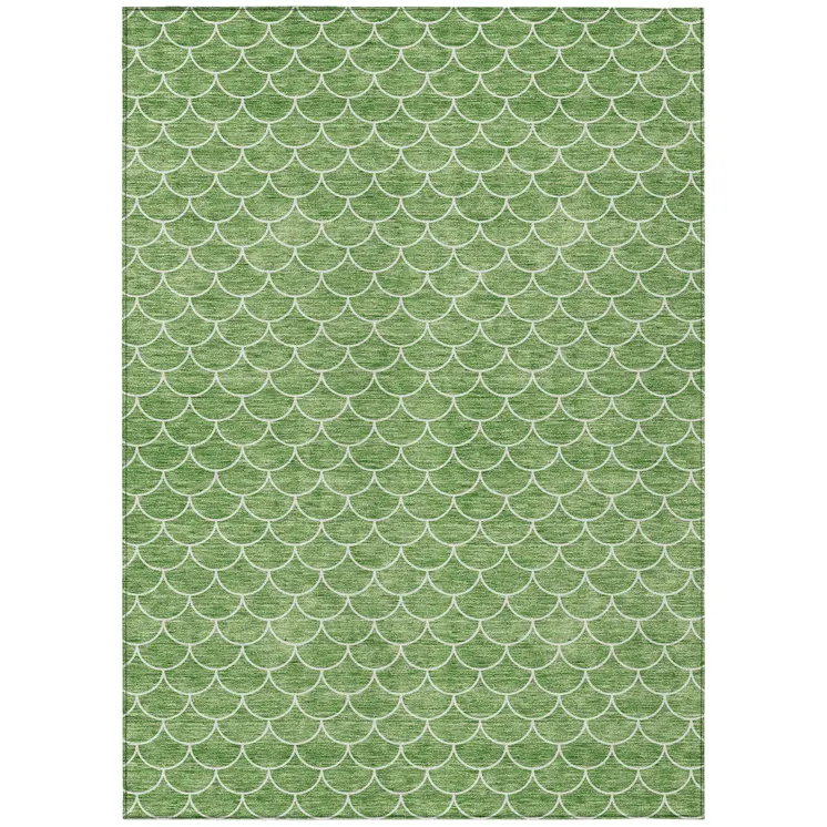 10' X 14' Green And Ivory Geometric Washable Indoor Outdoor Area Rug
