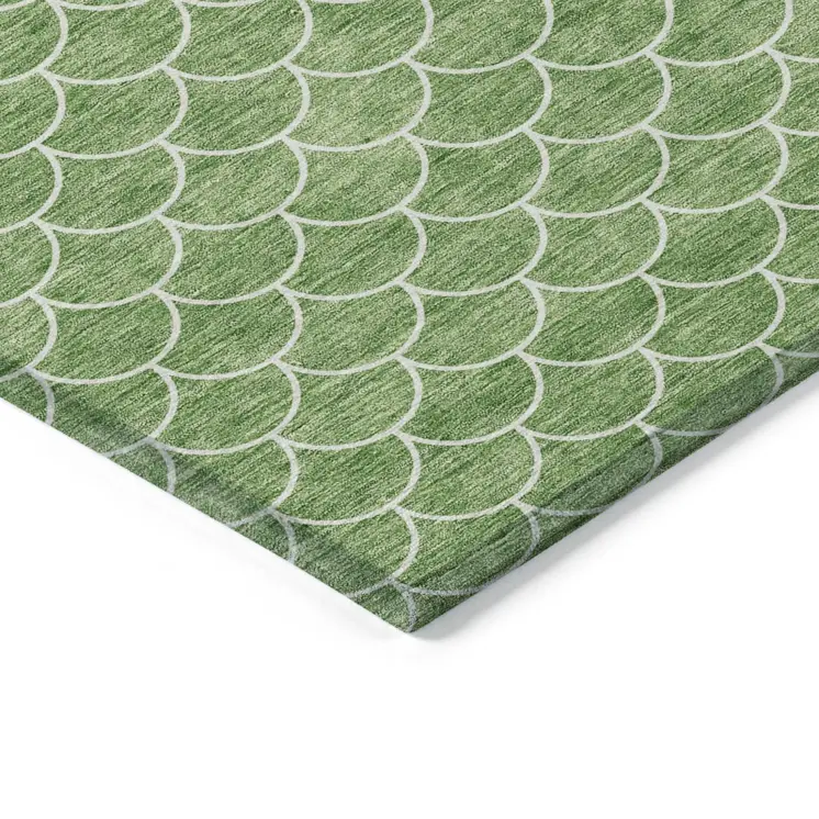 10' X 14' Green And Ivory Geometric Washable Indoor Outdoor Area Rug