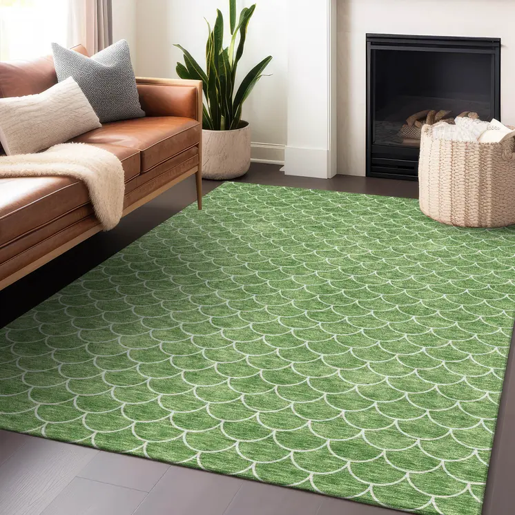 10' X 14' Green And Ivory Geometric Washable Indoor Outdoor Area Rug