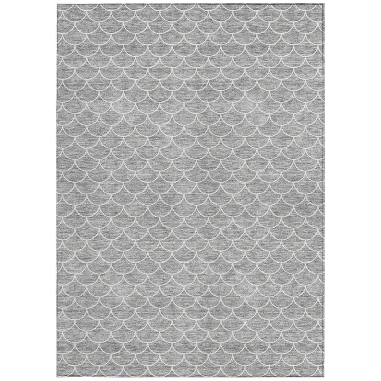 5' X 8' Gray And Ivory Geometric Washable Indoor Outdoor Area Rug